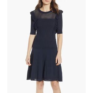 NWOT Ruffle Trim Pointelle Night Melange Fit & Flare Yoke Dress Women's Small